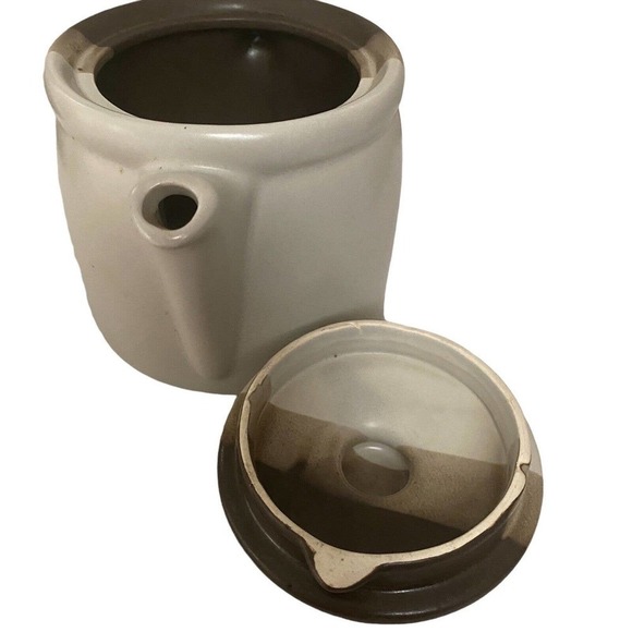 Vintage McCoy Pottery Sandstone Teapot Striped Brown Cream Tan 1418 Signed - Picture 5 of 11